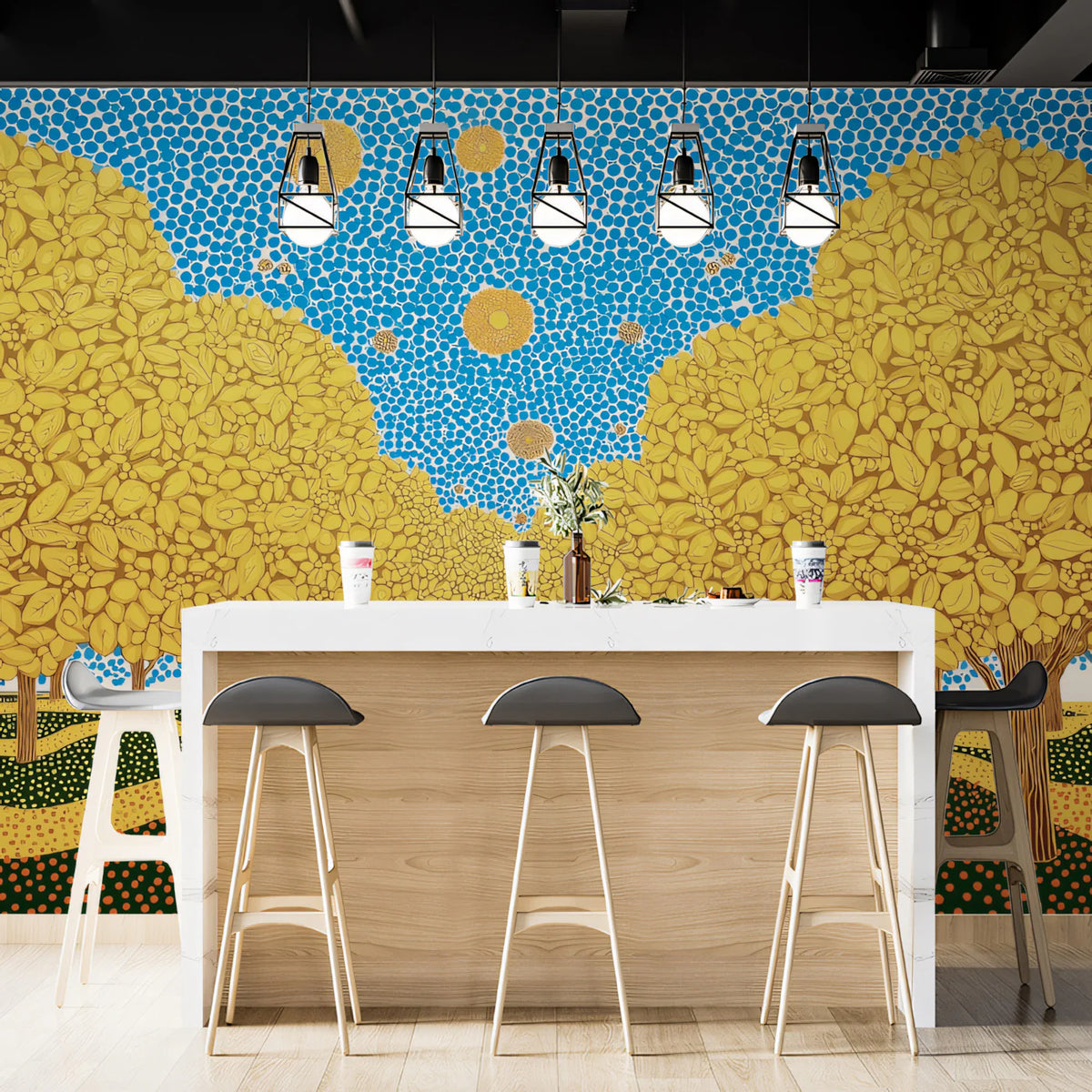 Golden Autumn Forest Mural Wallpaper — Modern Impressionist Landscape Mural Wallpaper - room preview 02