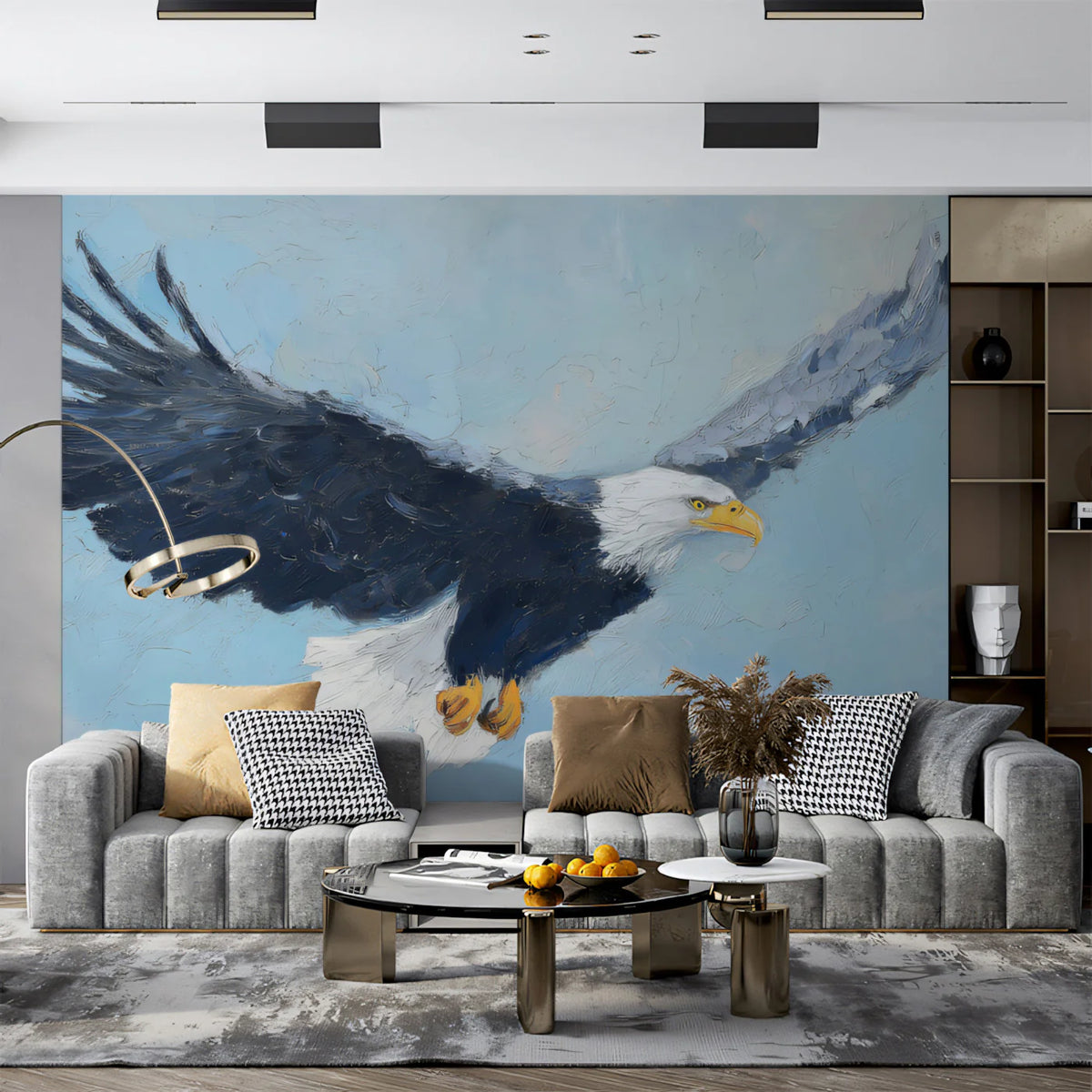 Soaring Bald Eagle Mural Wallpaper — Impasto Oil Painting Style Mural Wallpaper - room preview 02