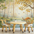 Sunlit Woodland Pond Mural Wallpaper with Forest Friends Mural Wallpaper - room preview 02