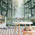 Misty Deer Forest Mural Wallpaper — Impressionistic Woodland Scene Mural Wallpaper - room preview 02