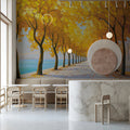 Golden Autumn Waterfront Mural — Impressionist Oil Painting Style Mural Wallpaper - room preview 02
