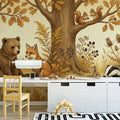 Autumn Woodland Friends Mural Wallpaper — Whimsical Storybook Scene Mural Wallpaper - room preview 02