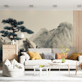 Zen Mountain Pine Mural Wallpaper — Traditional Landscape Art Mural Wallpaper - room preview 02