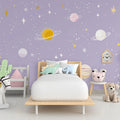 Celestial Galaxy Mural Wallpaper — Whimsical Lavender Space Design Mural Wallpaper - room preview 02