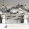 Ink Mountain Peaks Mural Wallpaper — Modern Sketch with Golden Accents Mural Wallpaper - room preview 02