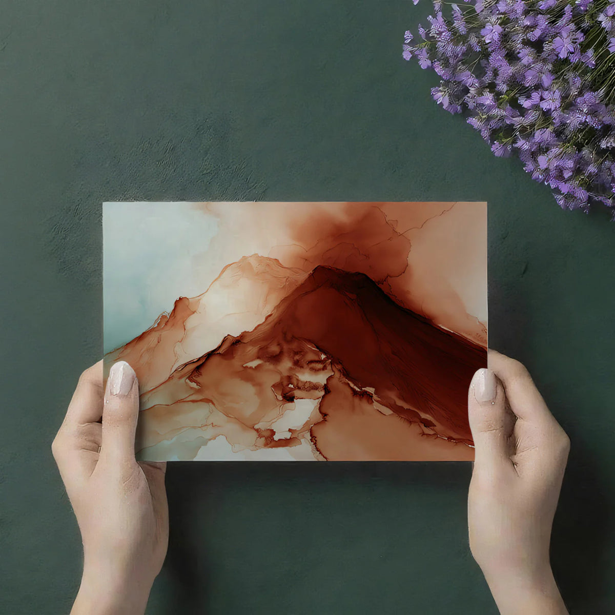 Fluid Terracotta and Teal Abstract Mural Wallpaper - room preview 02