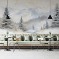 Alpine Winter Landscape Mural Wallpaper — Impressionistic Oil Style Mural Wallpaper - room preview 02