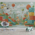 Toy Block Fairground Mural Wallpaper — Whimsical Playroom Design Mural Wallpaper - room preview 02