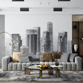 Minimalist City Silhouette Mural Wallpaper in Charcoal and Gray Mural Wallpaper - room preview 02