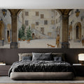 Renaissance Courtyard Mural Wallpaper — Classic Sketch Illustration Mural Wallpaper - room preview 02