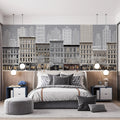 Snowy Vintage Cityscape Mural Wallpaper —Classic Urban Illustration Mural Wallpaper - room preview 02
