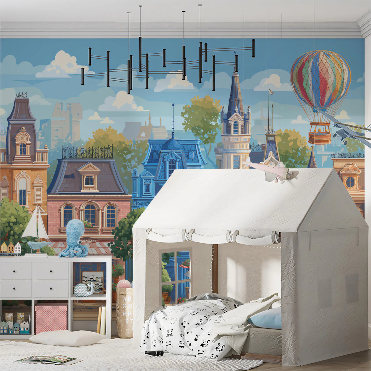 European Village Street Mural Wallpaper in Storybook Colors Mural Wallpaper - room preview 02