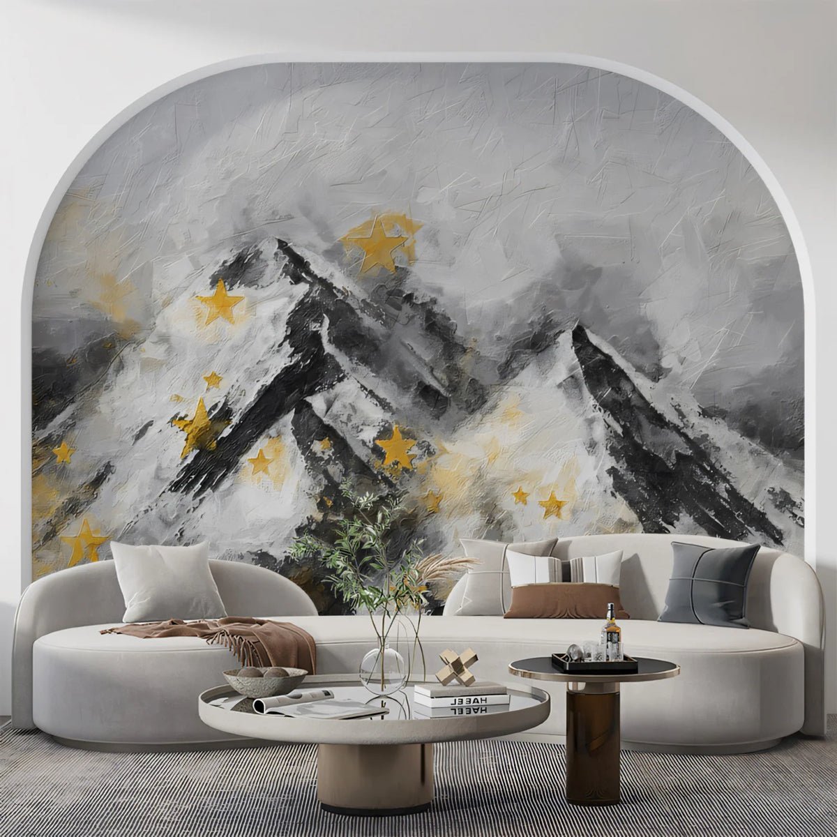 Starry Mountain Peak Mural Wallpaper — Modern Abstract Landscape Mural Wallpaper - room preview 02
