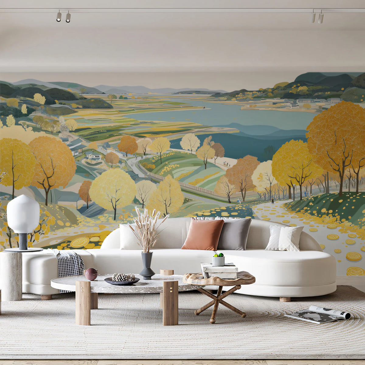 Golden Autumn Valley Mural Wallpaper — Scenic Countryside Landscape Mural Wallpaper - room preview 02