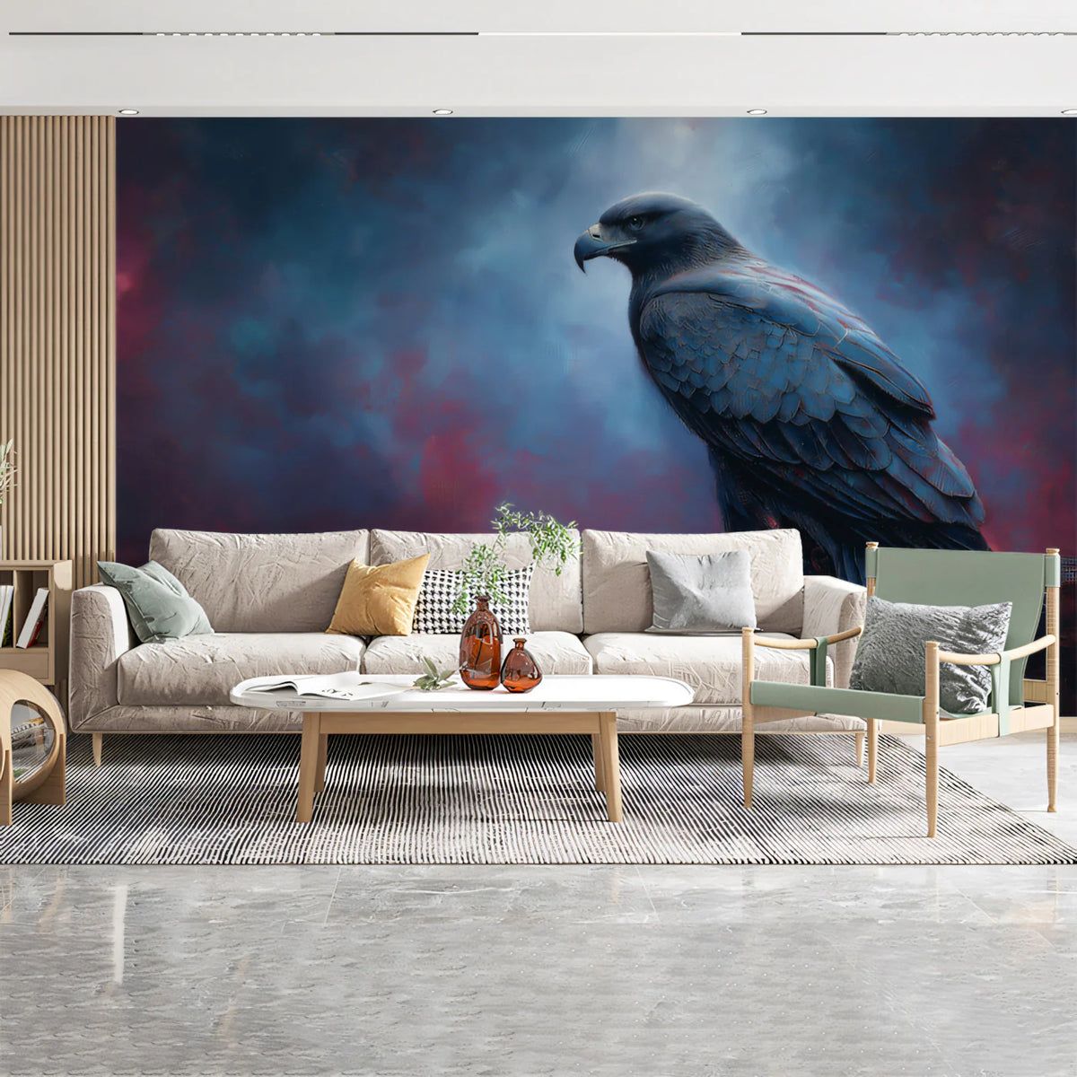 Midnight Eagle Wildlife Mural Wallpaper — Painterly Moody Decor Mural Wallpaper - room preview 02