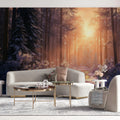 Winter Sunset Pine Forest Mural Wallpaper — Cinematic Scenic Decor Mural Wallpaper - room preview 02