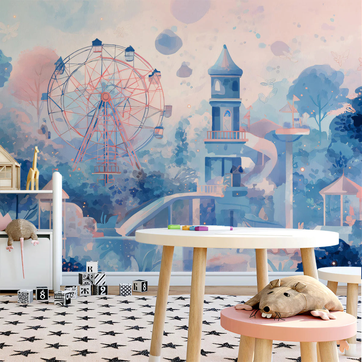 Fantasy Carnival Forest Mural Wallpaper — Whimsical Watercolor Art Mural Wallpaper - room preview 02