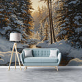 Sunlit Winter Brook Mural Wallpaper — Impressionist Forest Scene Mural Wallpaper - room preview 02