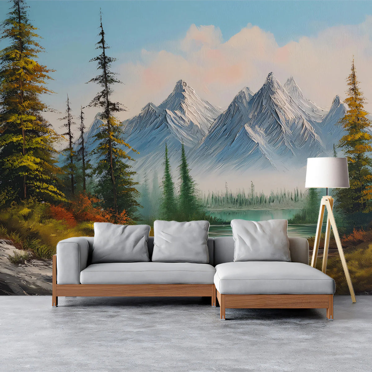 Alpine Wilderness Mural Wallpaper — Impressionistic Oil Painting Mural Wallpaper - room preview 02