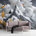 Golden Peaks and Flying Birds Mural Wallpaper — Surreal Landscape Mural Wallpaper - room preview 02