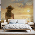 Coastal Sunset Girl Meadow Mural Wallpaper — Impressionistic Style Mural Wallpaper - room preview 02