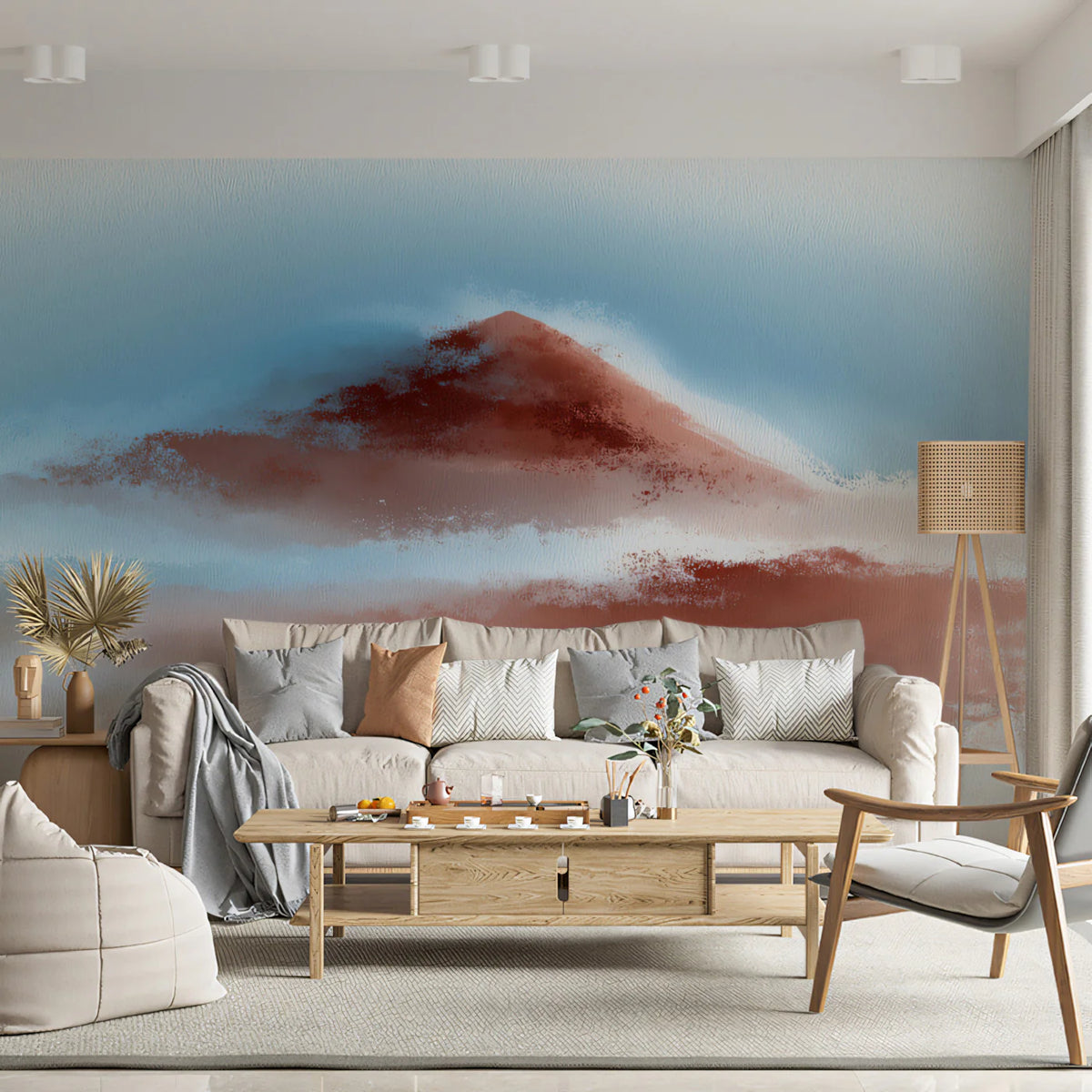 Crimson Peaks Watercolor Mural Wallpaper — Minimalist Zen Landscape Mural Wallpaper - room preview 02