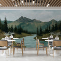 Alpine Pine River Mural Wallpaper — Impressionistic Landscape Mural Wallpaper - room preview 02