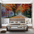 Autumn Lakeside Path Mural Wallpaper — Impressionist Oil Painting Mural Wallpaper - room preview 02