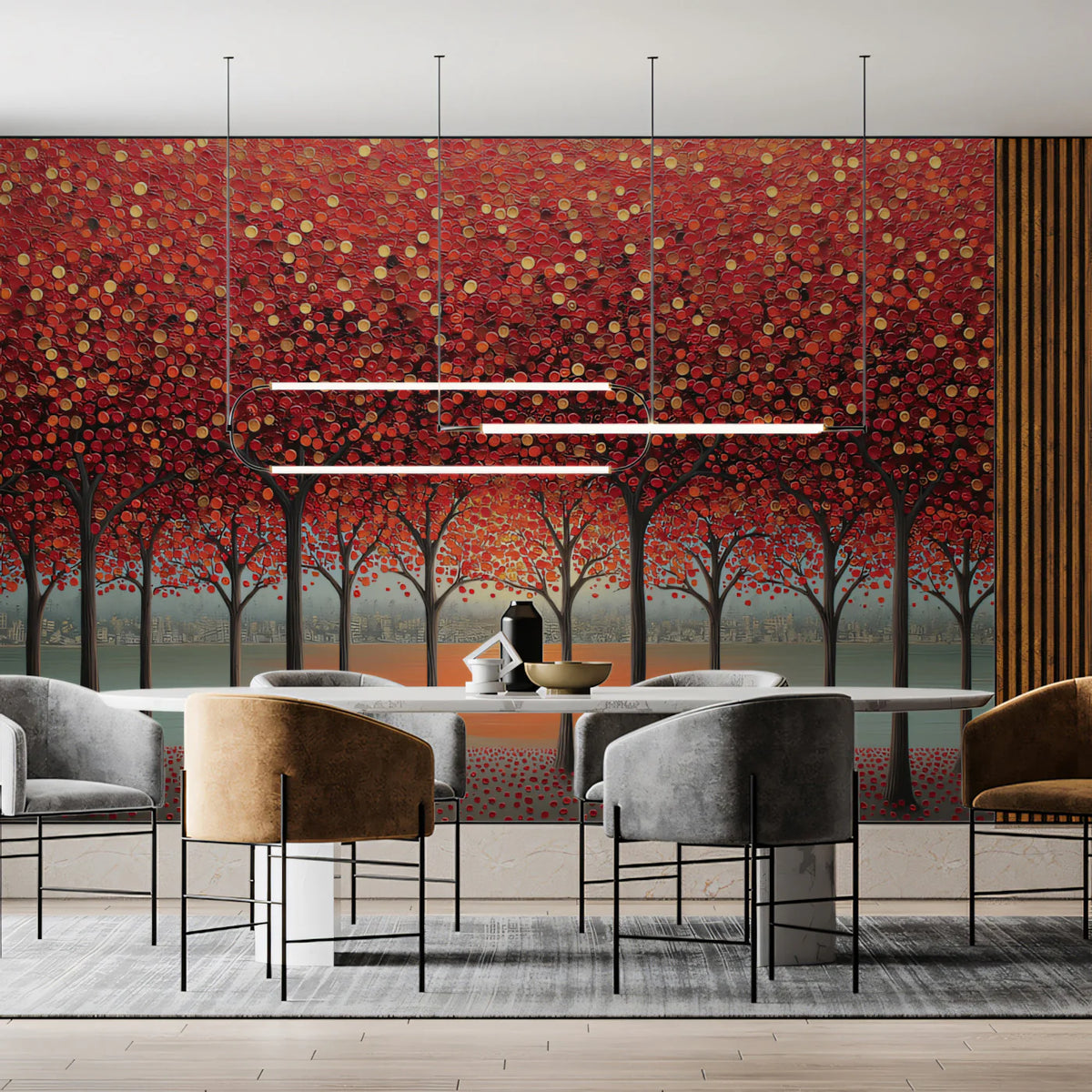 Autumn Sunset Forest Mural Wallpaper — Vibrant Impressionist Art Mural Wallpaper - room preview 02