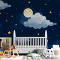 Starry Night Clouds Mural Wallpaper — Whimsical Night Sky Decor Mural Wallpaper - room preview 02