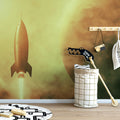 Vintage Rocket Space Mural Wallpaper — Retro Cinematic Martian Art Mural Wallpaper - room preview 02