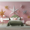 Hanging Paper Star Mural Wallpaper — Whimsical Soft Pink Decor Mural Wallpaper - room preview 02
