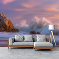 Coastal Twilight Wave Mural Wallpaper — Long Exposure Seascape Mural Wallpaper - room preview 02