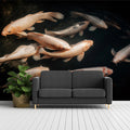 Floating Koi Fish Mural Wallpaper — Dramatic Monochrome Pond Art Mural Wallpaper - room preview 02