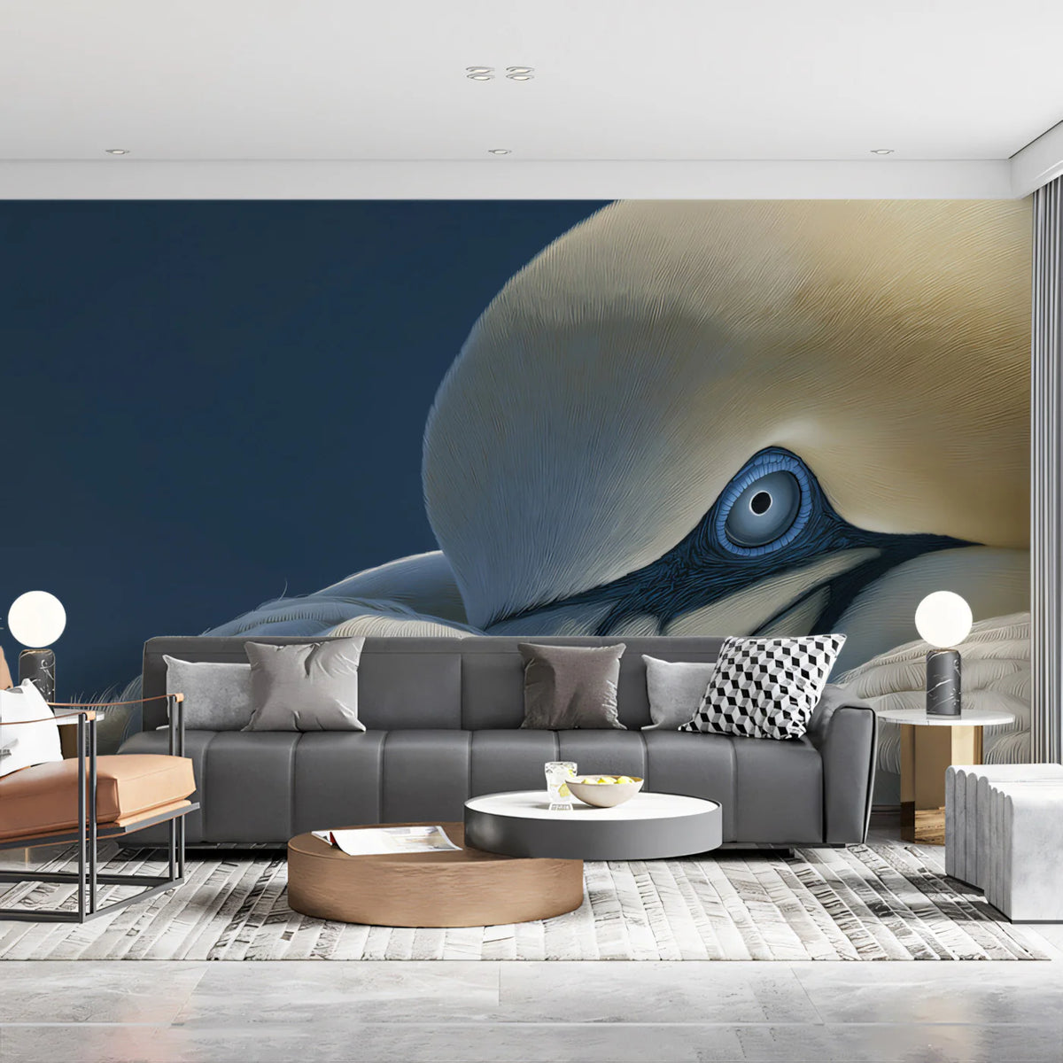 Gannet Macro Portrait Mural Wallpaper — Minimalist Nature Decor Mural Wallpaper - room preview 02