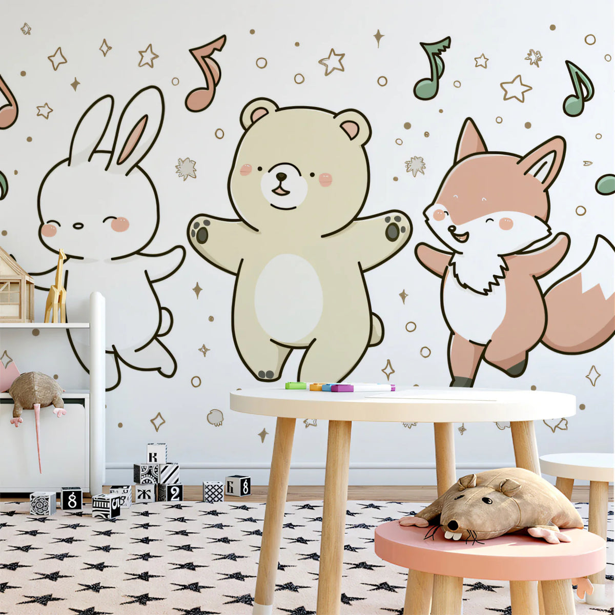 Forest Friends Musical Mural Wallpaper — Whimsical Kids Illustration Mural Wallpaper - room preview 02
