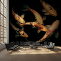 Golden Koi Swirl Mural Wallpaper — Artistic Fluid Art Pattern Mural Wallpaper - room preview 02