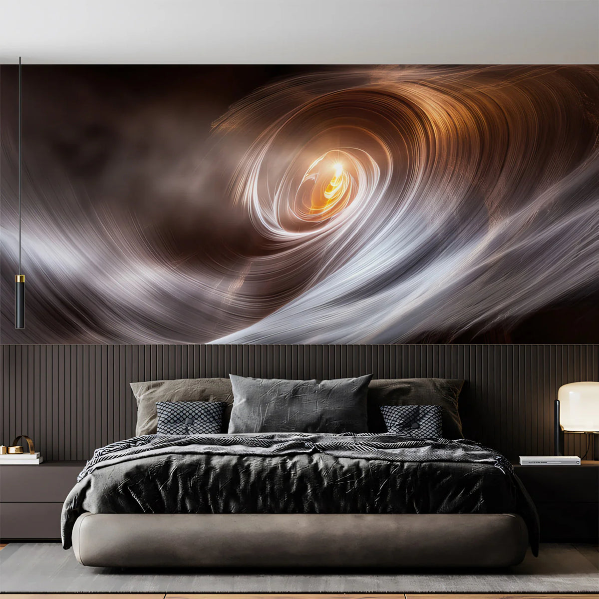Luminous Cosmic Vortex Mural Wallpaper — Abstract Fluid Wall Art Mural Wallpaper - room preview 02