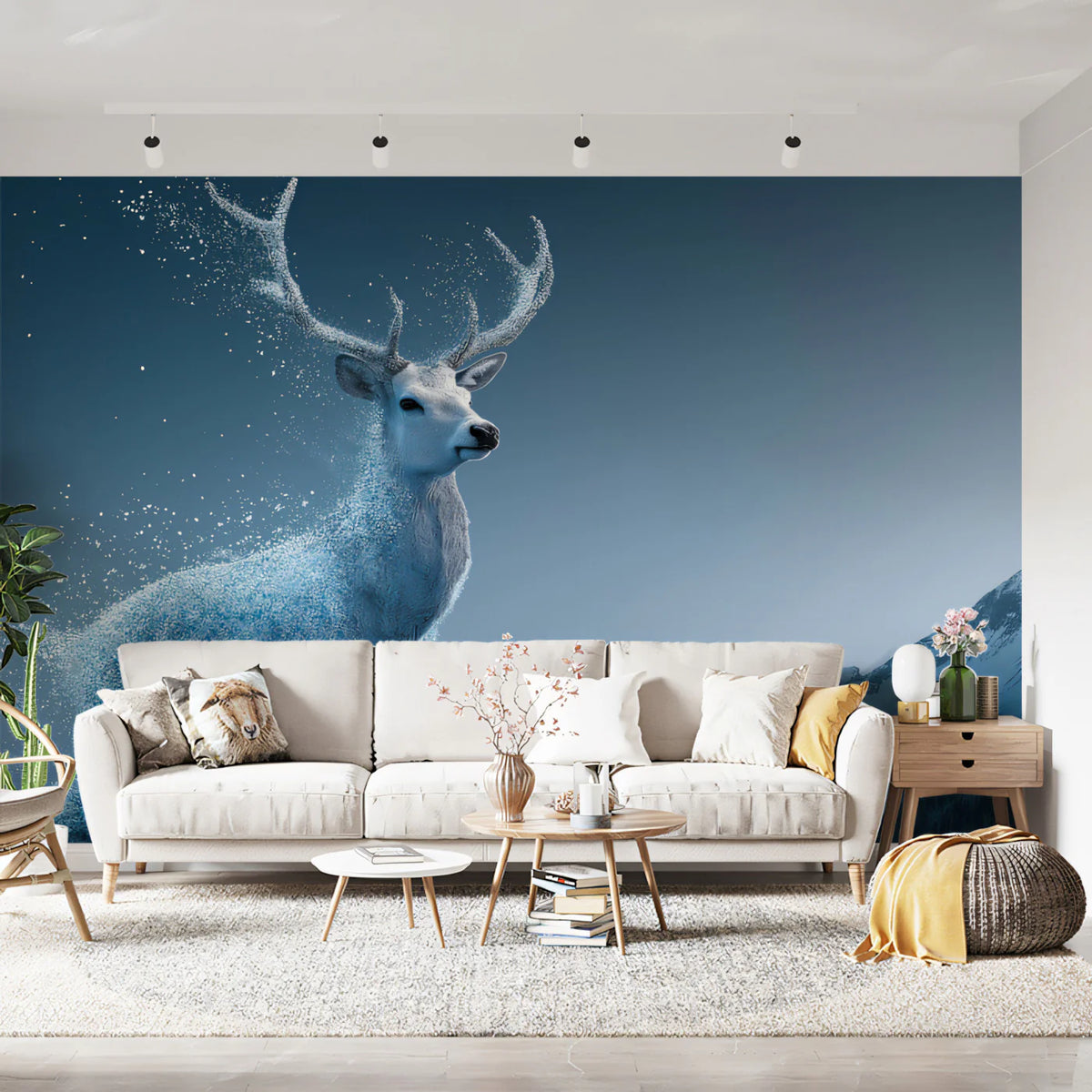 Glacial Deer Mural Wallpaper — Alpine Winter Wildlife Scene Mural Wallpaper - room preview 02