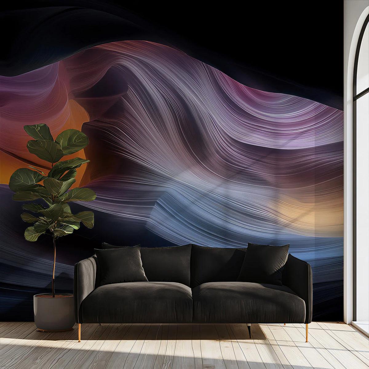 Cosmic Canyon Swirl Mural Wallpaper — Abstract Geological Flow Mural Wallpaper - room preview 02