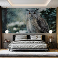 Arctic Great Horned Owl Mural Wallpaper — Impressionist Wildlife Art Mural Wallpaper - room preview 02