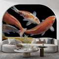 Imperial Koi School Mural Wallpaper — Deep Black Traditional Art Mural Wallpaper - room preview 02
