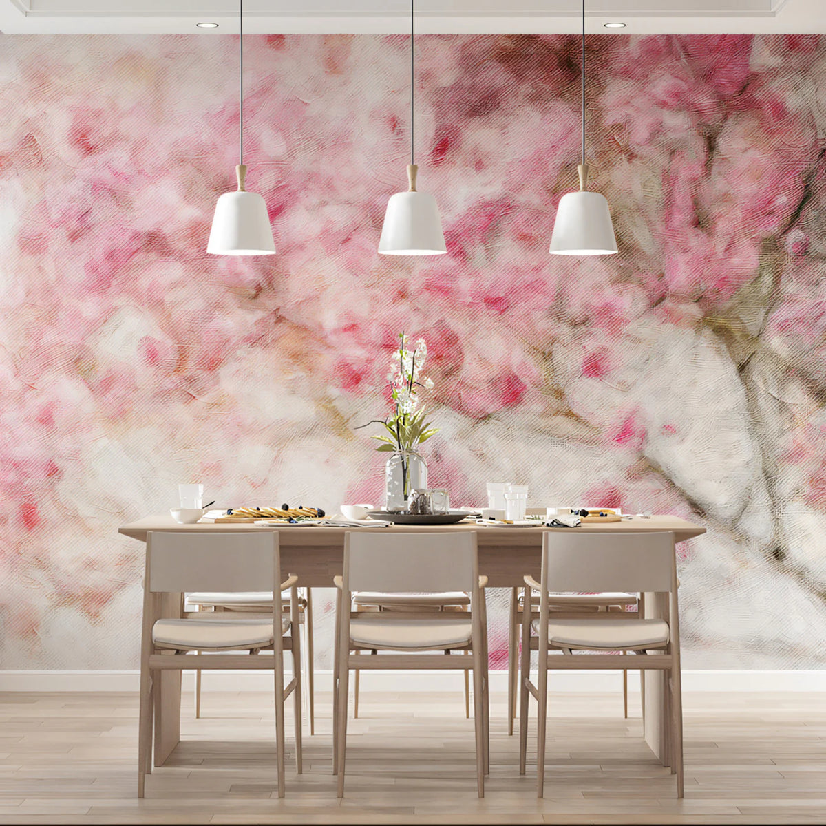 Impressionist Cherry Blossom Mural Wallpaper — Soft Floral Art Mural Wallpaper - room preview 02