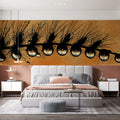 Macro Dewdrop Grass Mural Wallpaper — Warm Amber Botanical Art Mural Wallpaper - room preview 02