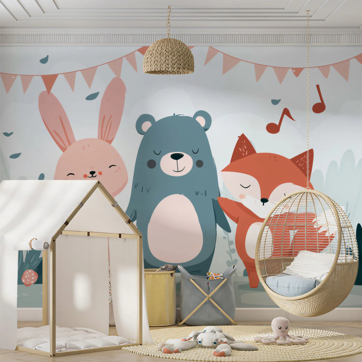 Forest Friends Celebration Mural Wallpaper — Whimsical Kids Art Mural Wallpaper - room preview 02