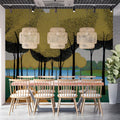 Pointillist Golden Forest Mural Wallpaper — Impressionistic Scenery Mural Wallpaper - room preview 02