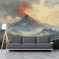 Volcanic Mountain Landscape Mural Wallpaper — Painterly Artistic Scene Mural Wallpaper - room preview 02
