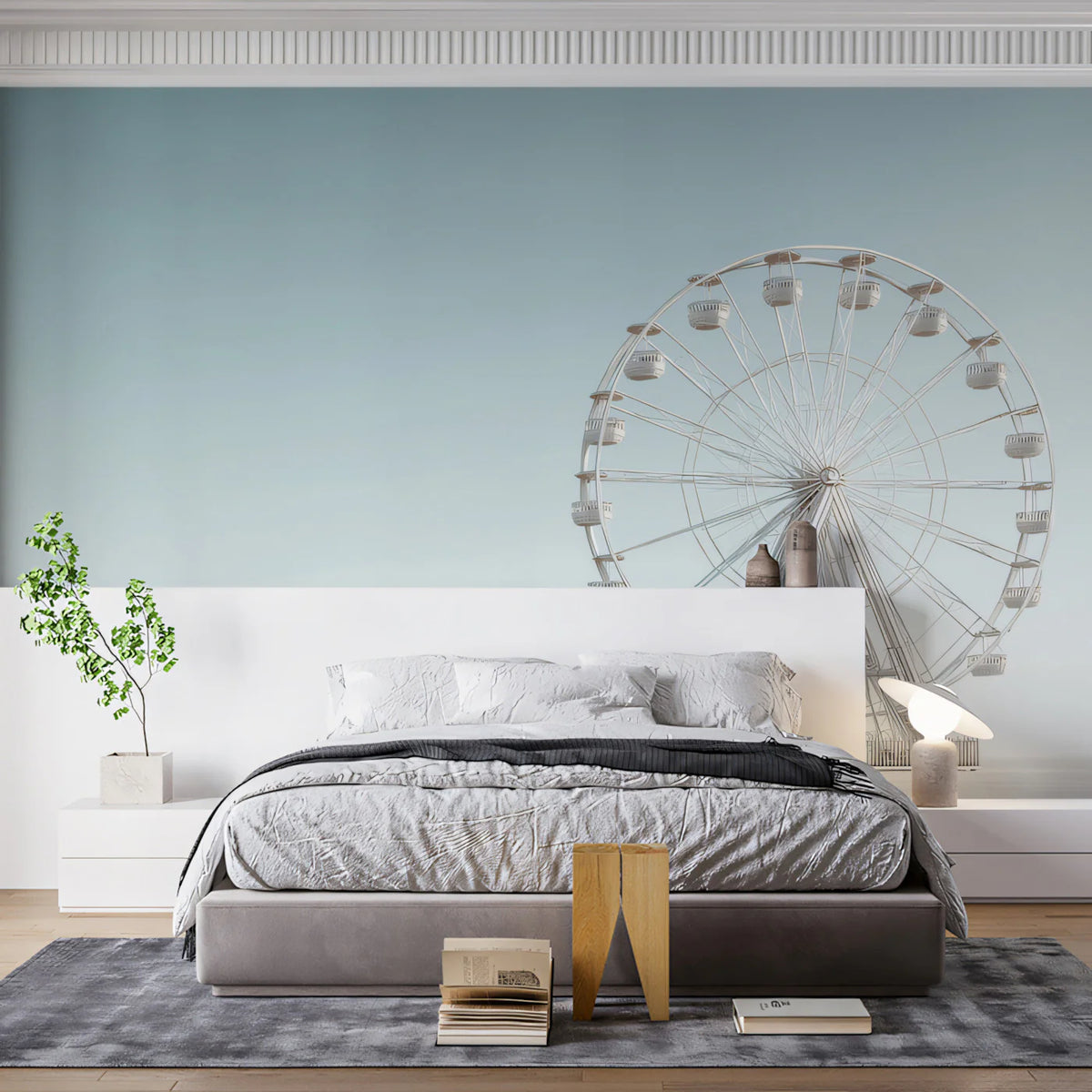 Minimalist Ferris Wheel Mural Wallpaper — Modern Architectural Decor Mural Wallpaper - room preview 02