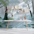 Misty Wetland Wildlife Mural Wallpaper — Ethereal Nature Scene Mural Wallpaper - room preview 02