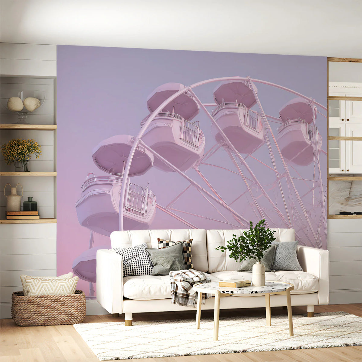 Dreamy Ferris Wheel Mural Wallpaper in Soft Pastel Pink Mural Wallpaper - room preview 02